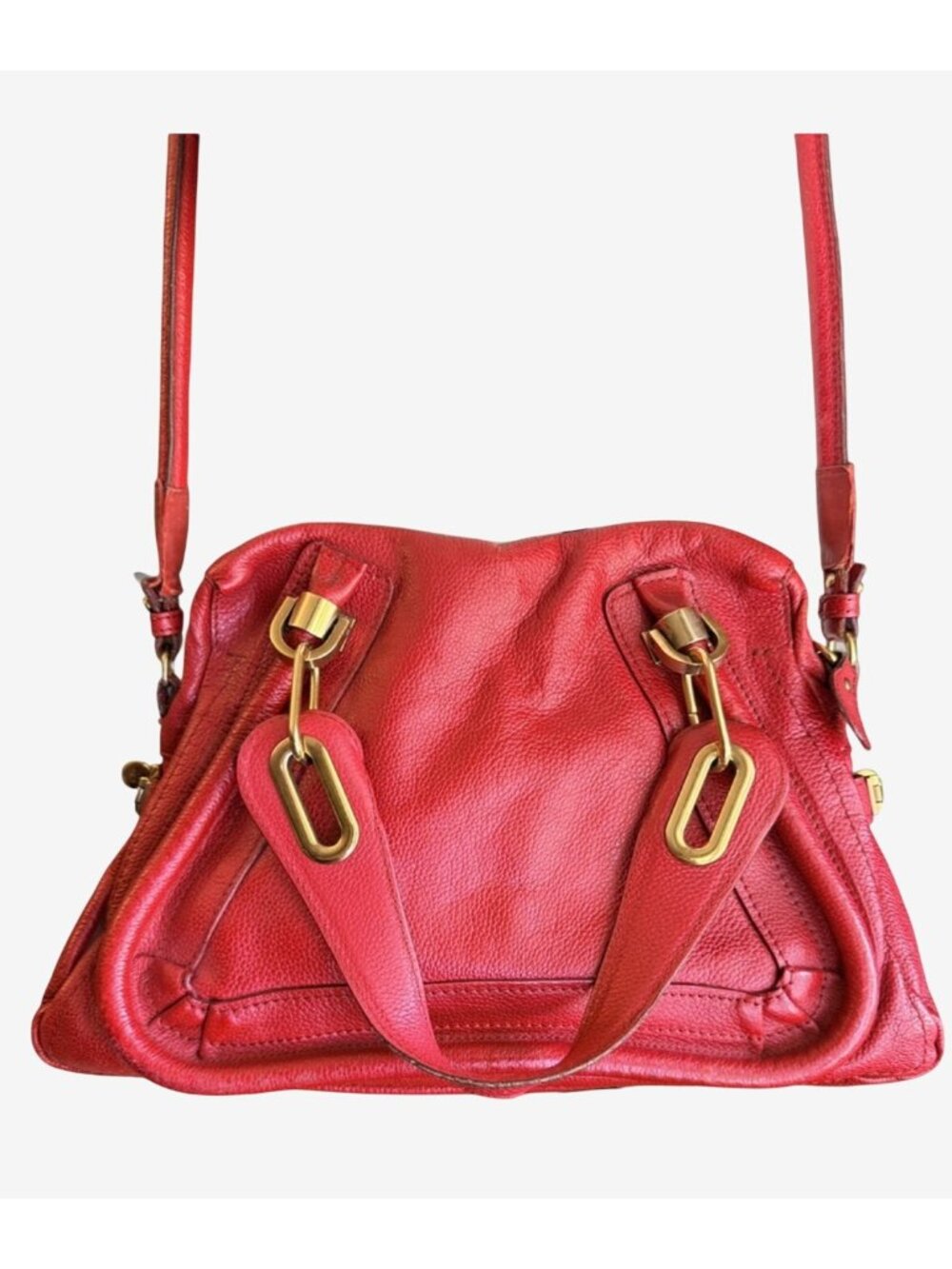 Chloe Vintage Medium Paraty Red Pebbled Leather Shoulder Bag Gold Hardware & COA